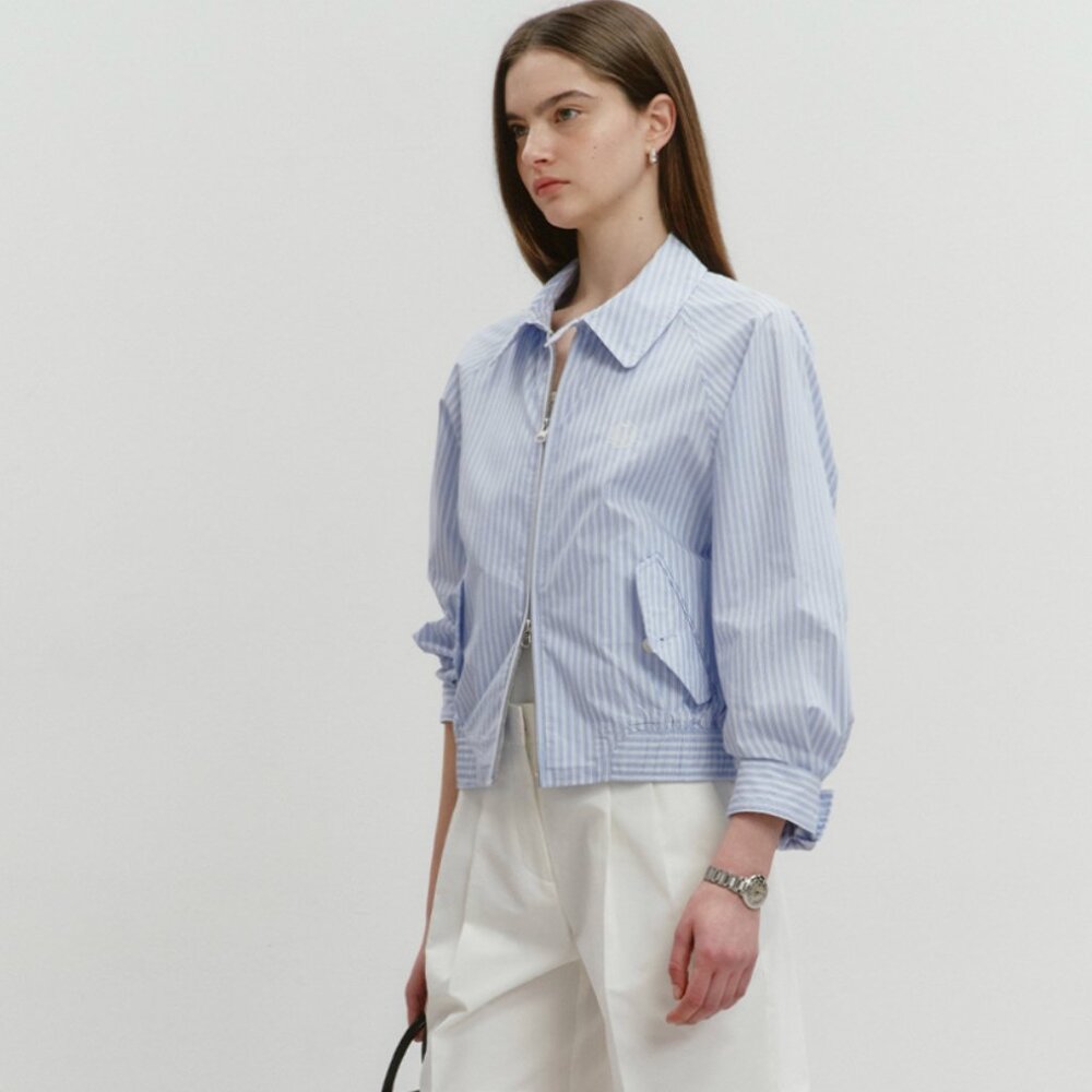 NWOT Dunst Summer Harrington Jacket Light Blue Stripe